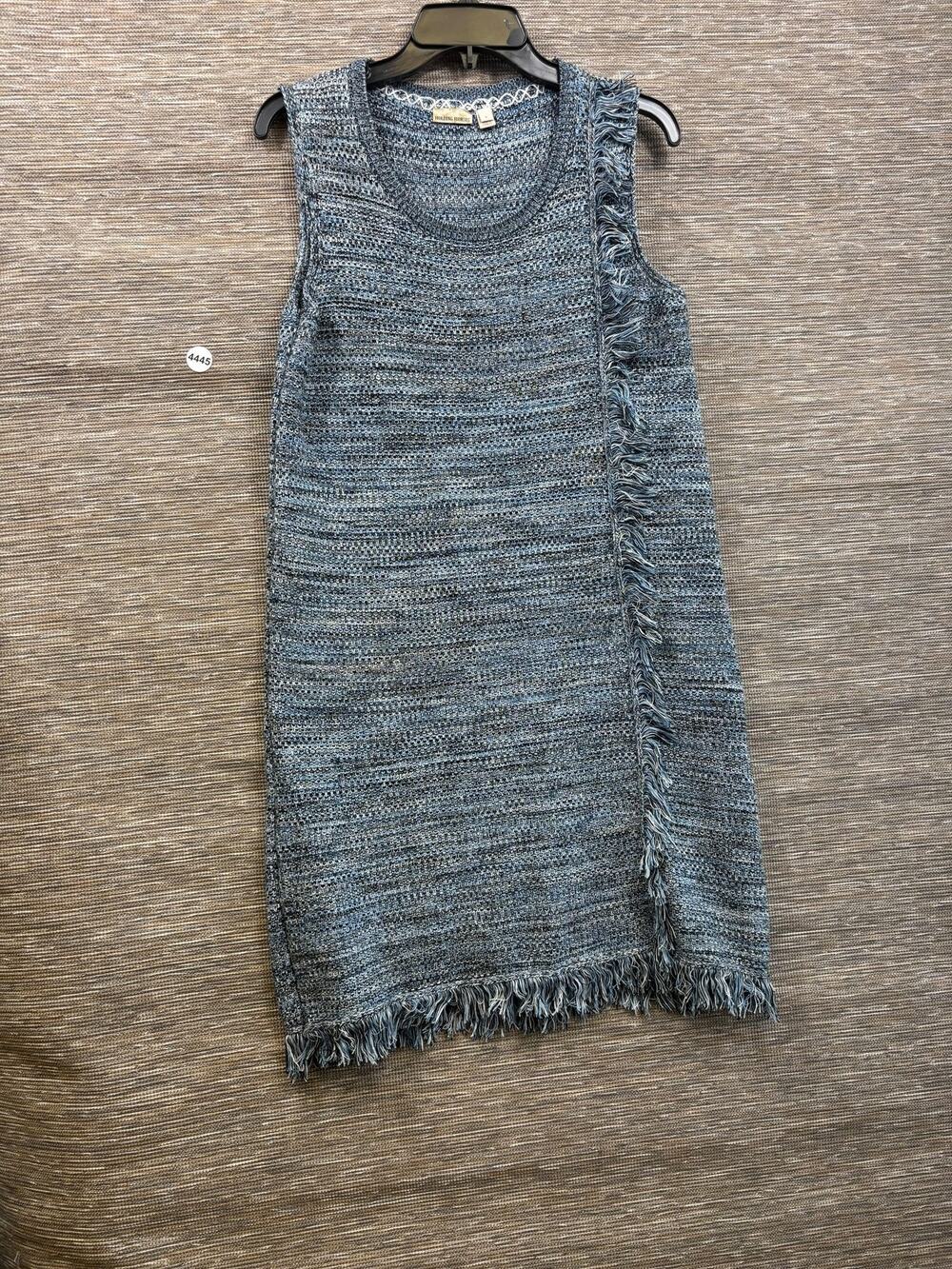 Holding Horses Sweater Dress Womens S Blue Knit Fringe Sleeveless Shift Boho